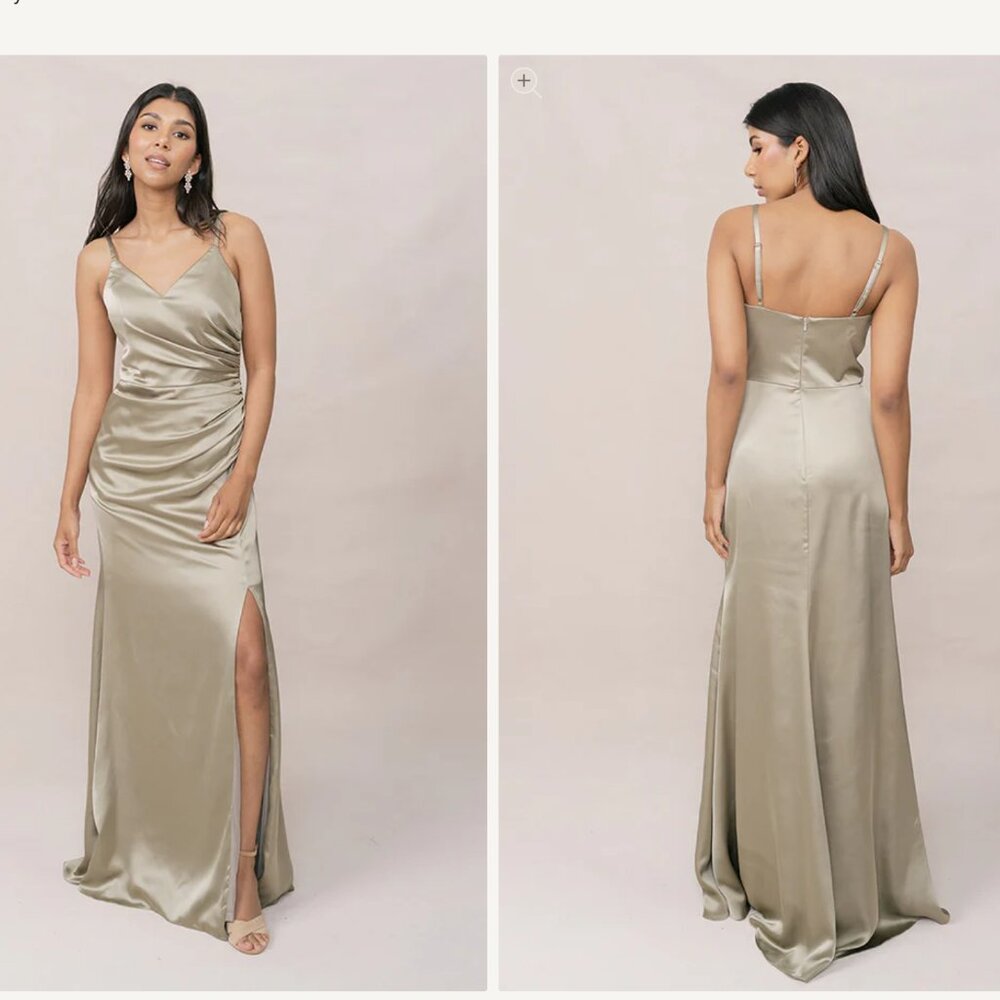 Revelry Rory Satin Dress in Silver Sage, Size 8